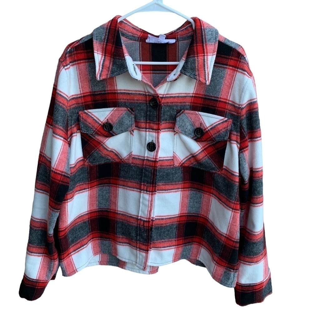 BB Dakota Steve Madden Women’s Plaid Shirt Shacket Size XXL Red White Black